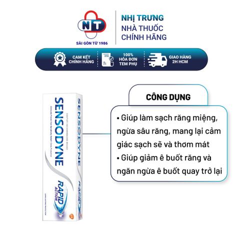  Kem đánh răng giảm ê buốt và ngừa sâu răng Sensodyne Rapid Action tuýp 100g 