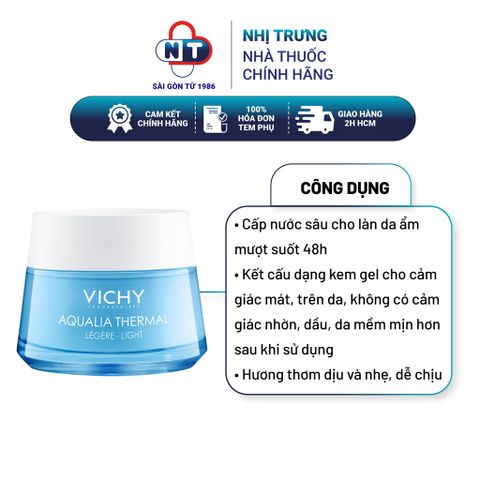  Kem dưỡng ẩm cấp nước cho da căng mịn Vichy Aqualia Thermal Rehydrating Cream Light 50ml 