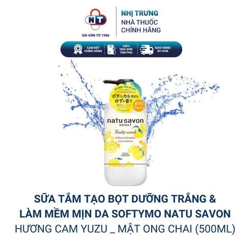  Sữa Tắm Tạo Bọt Dưỡng Trắng Và Làm Mềm Mịn Da Hương Cam Yuzu & Mật Ong Softymo Kosé Natu Savon Nhật Bản Chai 500ml 