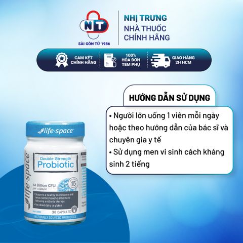  Men vi sinh Life Space Double Strength hỗ trợ tiêu hóa và miễn dịch lọ 30 viên 