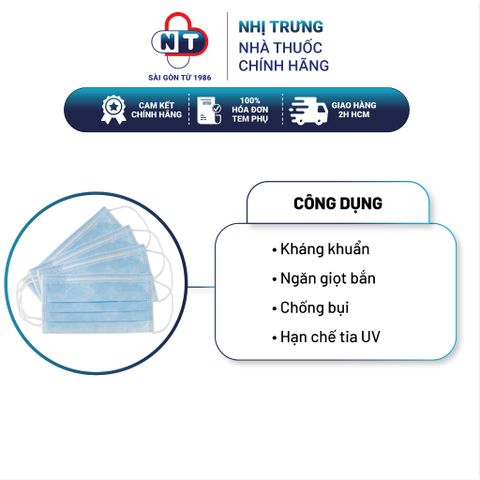  Khẩu trang y tế 4 lớp kháng khuẩn Nhị Trưng hộp 50 cái màu xanh 