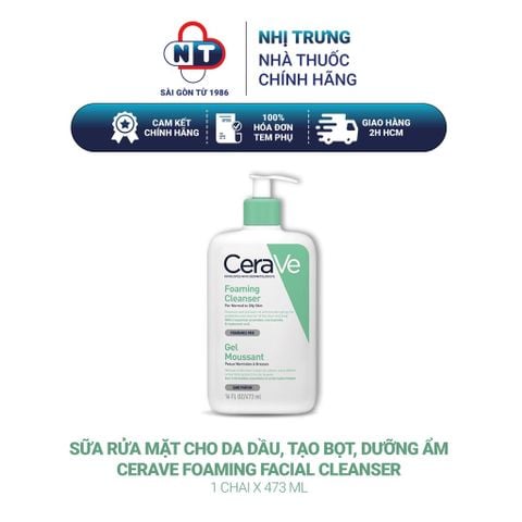  Sữa rửa mặt cho da dầu, tạo bọt, dưỡng ẩm Cerave Foaming Facial Cleanser 473 ml 