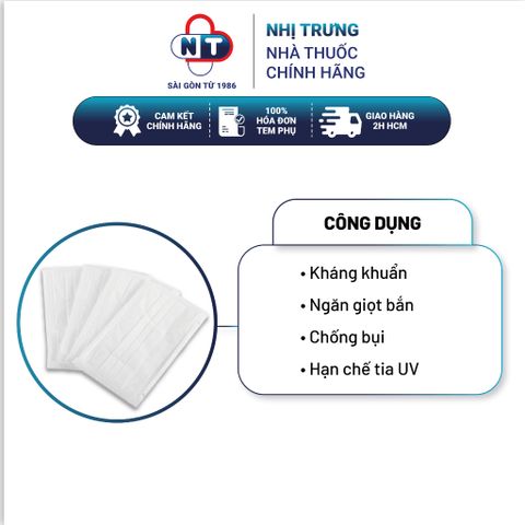  Khẩu trang y tế 4 lớp cao cấp kháng khuẩn mềm mịn Nhị Trưng hộp 50 cái màu trắng 