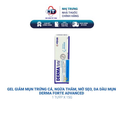  Gel Trị Mụn Trứng Cá, Ngừa Thâm, Mờ Sẹo, Da Dầu Mụn Derma Forte Advanced 15g 