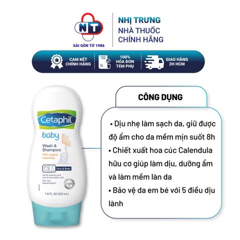  Sữa tắm gội dịu lành cho bé Cetaphil Baby Wash & Shampoo with Organic Calendula 230ml 
