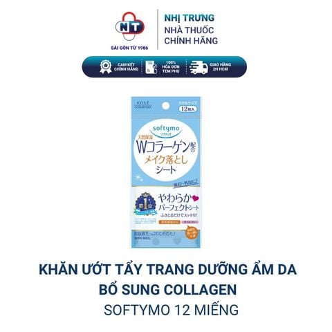  Khăn Ướt Tẩy Trang Dưỡng Ẩm Da Bổ Sung Colalgen Softymo Kose Nhật Bản 12 Miếng 