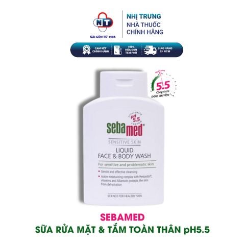  Sữa rửa mặt và tắm SebaMed cho da nhạy cảm pH 5.5 chai 200ml 