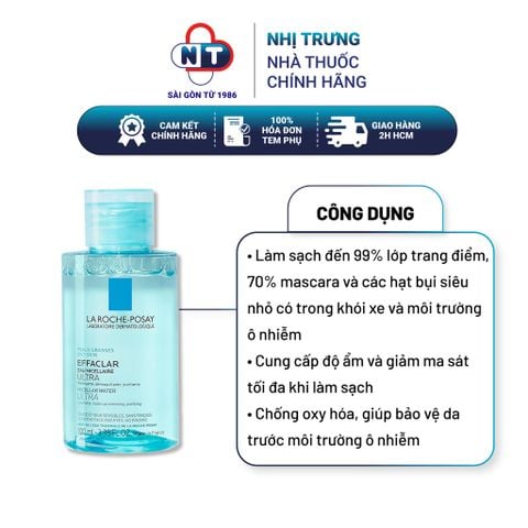  Nước tẩy trang sạch sâu & kiểm soát nhờn cho da dầu La Roche-Posay Effaclar Micellar Water Ultra Oily Skin 100ml 