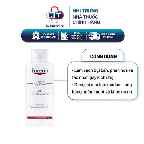  Dầu Gội Dịu Nhẹ Cho Da Đầu Nhạy Cảm Eucerin Dermo Capillaire pH5 Mild Shampoo 250ml 