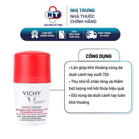  Lăn Khử Mùi Khô Thoáng Dành Cho Da Thường Vichy Deo bille Stress Resist 50ml 