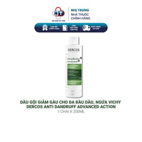  Dầu gội giảm gàu cho da đầu dầu, ngứa Vichy Dercos Anti Dandruff Advanced Action 200ml 