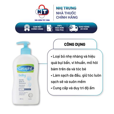  Sữa Tắm Gội Trẻ Em Cetaphil Baby Gentle Wash & Shampoo 400ml 