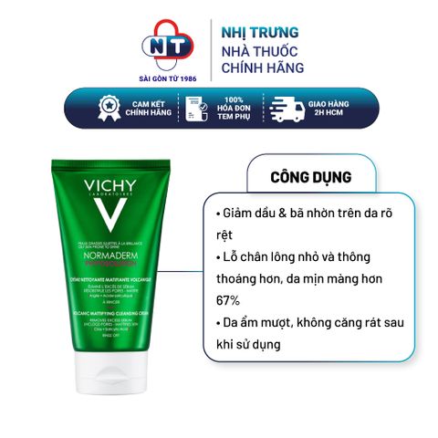  Sữa rửa mặt dạng kem cho da dầu mụn Vichy Normaderm Phytosolution Cream 125ml 
