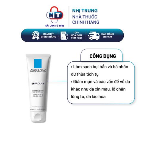  Sữa rửa mặt cho da nhạy cảm Laroche Posay Effaclar Deep Cleansing Foaming Cream 125ml 