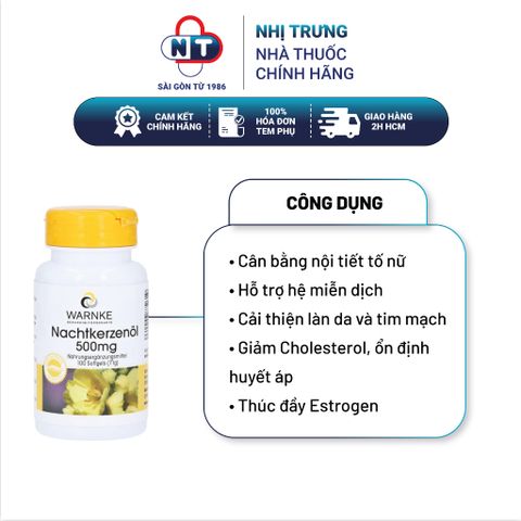  Tinh dầu hoa anh thảo điều hòa nội tiết tố nữ Warnke Nachtherzenol 500mg 100 viên 
