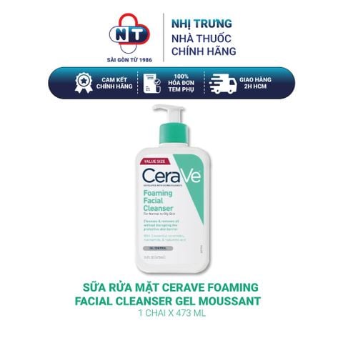  Sữa rửa mặt CeraVe Foaming Facial Cleanser gel moussant 473ml 