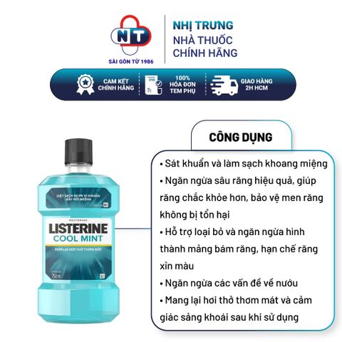  Nước Súc Miệng Hơi Thở Thơm Mát Listerine Cool Mint Mouthwash 750ml 