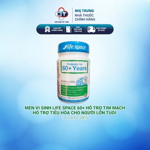  Men vi sinh Life Space 60+ hỗ trợ tim mạch, hỗ trợ tiêu hóa và tăng cường miễn dịch cho người lớn tuổi lọ 60 viên 