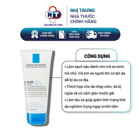  Sữa tắm và rửa mặt cho da khô, da cơ địa La Roche-Posay Lipikar Syndet tuýp 200ml 