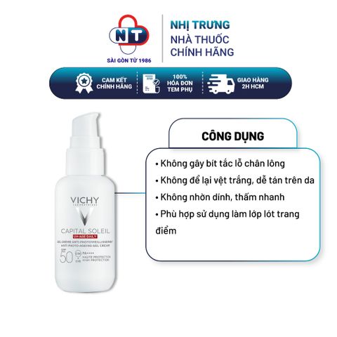  Gel chống nắng bảo vệ da và ngăn ngừa thâm nám, đốm nâu, nếp nhăn Vichy UV Age daily 50ml 