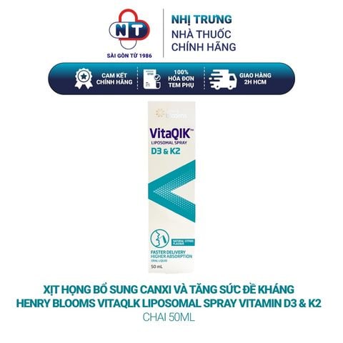  Xịt họng bổ sung Canxi và tăng sức đề kháng Henry Blooms VitaQLK Liposomal Spray Vitamin D3&K2 50ml 