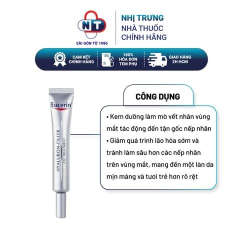  Kem dưỡng giảm nếp nhăn vùng mắt Eucerin Hyaluron [3X]+ Filler Eye Cream SPF15 15ml 