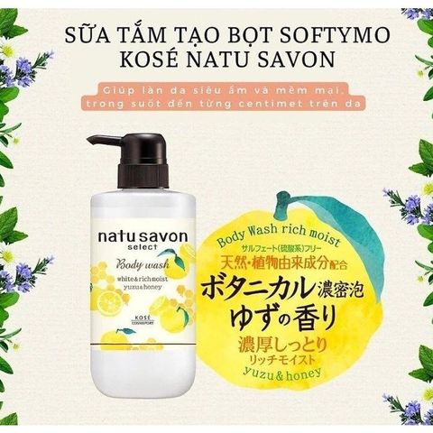  Sữa Tắm Tạo Bọt Dưỡng Trắng Và Làm Mềm Mịn Da Hương Cam Yuzu & Mật Ong Softymo Kosé Natu Savon Nhật Bản Chai 500ml 