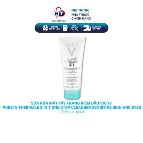  Sữa rửa mặt tẩy trang kiềm dầu Vichy Purete Thermale 3 In 1 One Step Cleanser Sensitive Skin And Eyes 100ml 