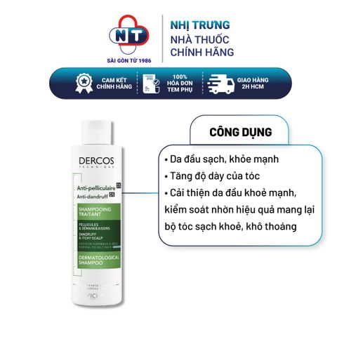  Dầu gội giảm gàu cho da đầu dầu, ngứa Vichy Dercos Anti Dandruff Advanced Action 200ml 