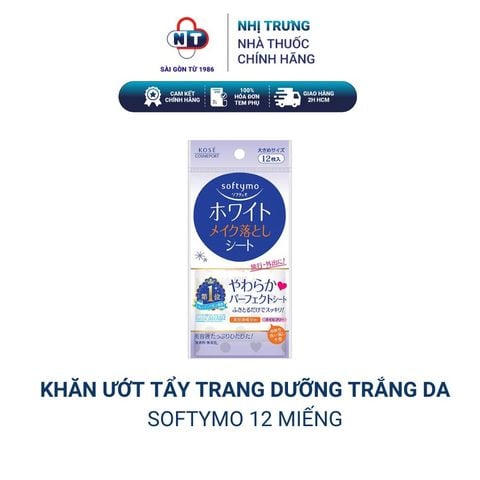  Khăn Ướt Tẩy Trang Dưỡng Trắng Kose Softymo Nhật Bản (12 Miếng) 