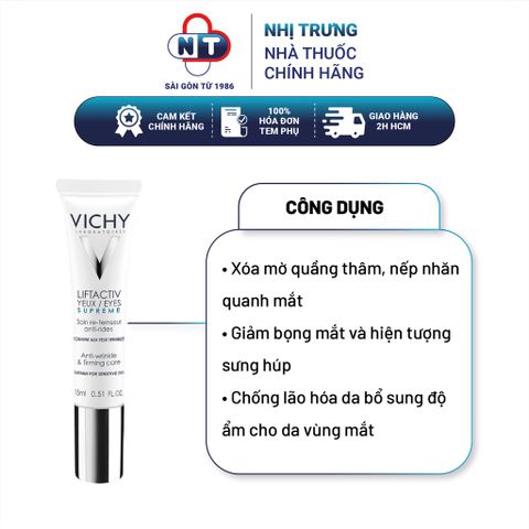  Kem dưỡng chống lão hoá giảm thâm mắt Vichy Liftactiv Supreme Eyes Correcting Anti Wrinkle & Firming Care 15ml 