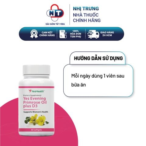  Tinh dầu hoa anh thảo chống lão hóa điều hòa nội tiết tố nữ Yes Evening Primrose Oil plus D3 60 viên 