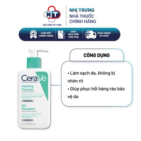  Sữa rửa mặt CeraVe Foaming Cleanser gel moussant 236ml 