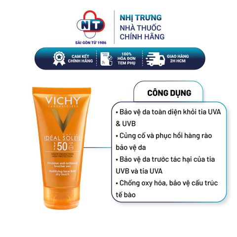 Kem chống nắng cho da dầu Vichy Ideal Soleil Mattifying Face Fluid Dry Touch SPF 50, PA+++ 50ml 