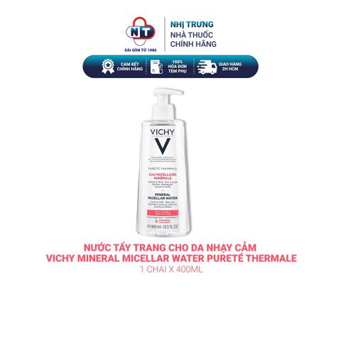  Nước tẩy trang cho da nhạy cảm Vichy Mineral Micellar Water Pureté Thermale 400ml 