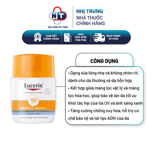  Kem chống nắng vật lý Eucerin Sun Fluid Mattifying SPF 50+ 50ml 