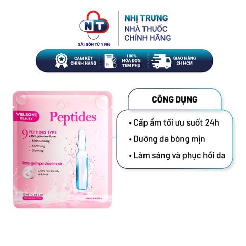  Mặt nạ Peptides Welson Beauty dưỡng ẩm căng bóng da 1 miếng x 25ml 
