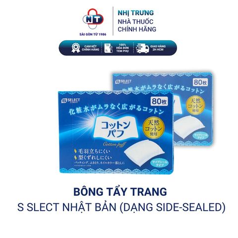  Bông tẩy trang Select Nhật Bản 80 miếng 50mm x 60mm (DẠNG SIDE-SEALED) 