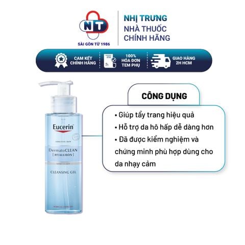  Gel rửa mặt cấp ẩm cho da nhạy cảm Eucerin DermatoCLEAN Cleansing Gel 200ml 