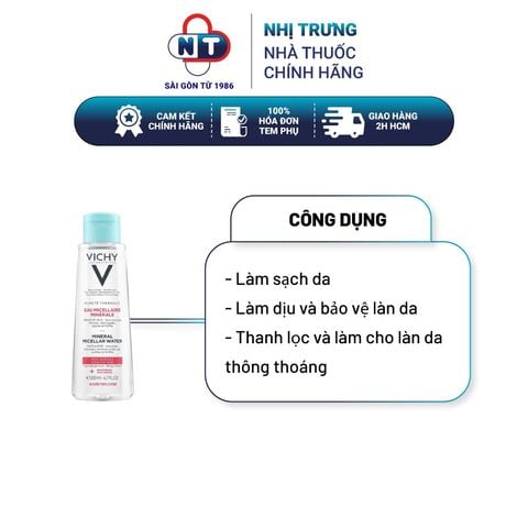  Nước tẩy trang sạch da kiềm dầu Vichy Purete Thermale Mineral Micellar Water Sensitive Skin 200ml 