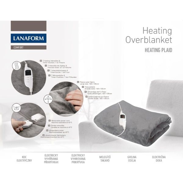 Chăn điện Lanaform LA180105 (130x160) 7 cường độ nhiệt, hẹn giờ 9h