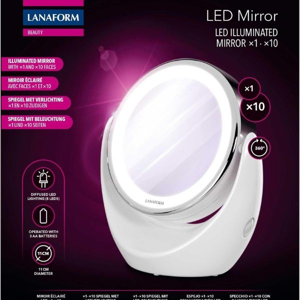 Gương trang điểm Lanaform Led Mirror x10 LA131004 với đèn led 12 chiếc