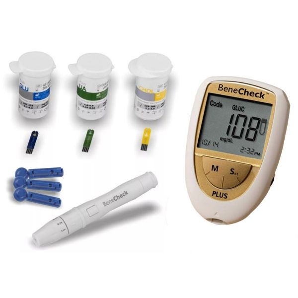 Máy đo đường huyết 3 trong 1 Benecheck Plus tầm soát mỡ máu, acid uric