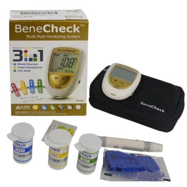 Máy đo đường huyết 3 trong 1 Benecheck Plus tầm soát mỡ máu, acid uric
