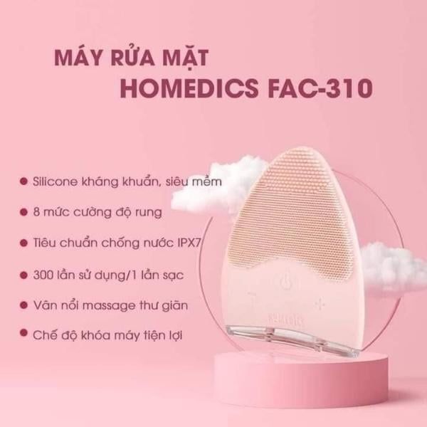 Máy rửa mặt HoMedics FAC-310 Silicone kháng khuẩn công nghệ siêu âm
