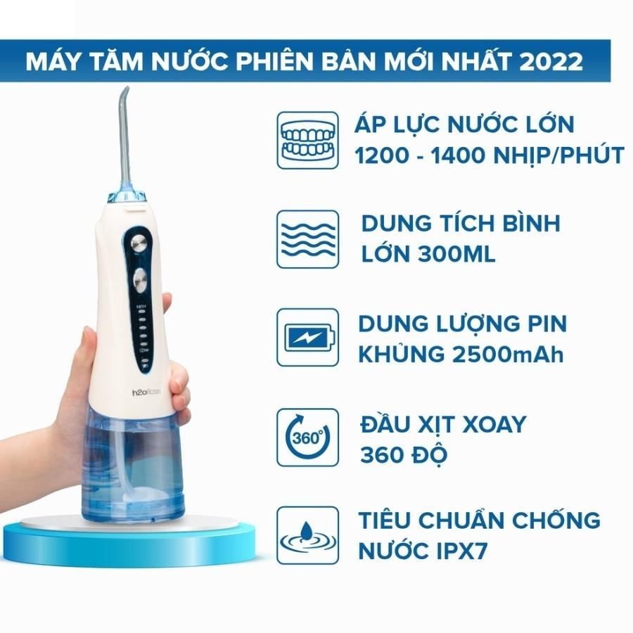 Máy tăm nước H2OFloss HF-9P thiết kế cầm tay không dây, có sạc