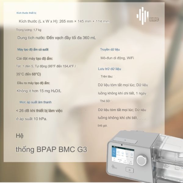 Máy thở Bipap BMC G3 B30VT - máy trợ thở 2 chiều