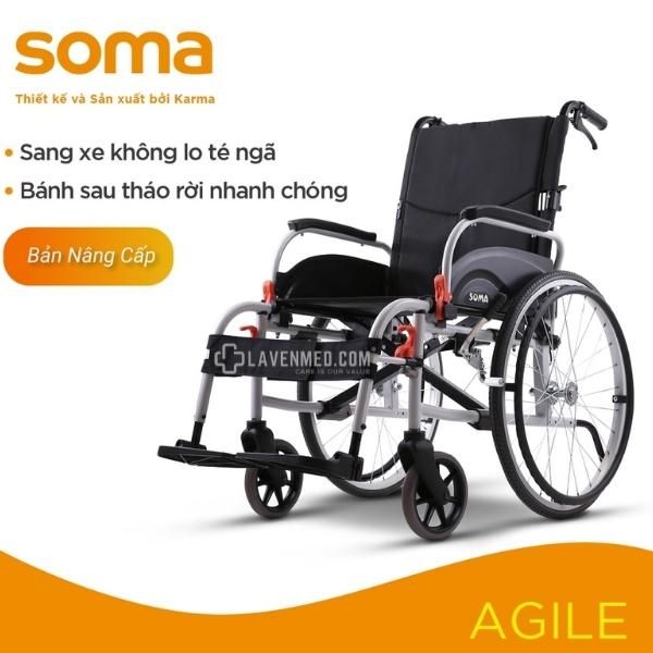 Xe lăn nhôm Karma Agile Pro 14kg siêu nhẹ, nâng tựa tay, chống lật