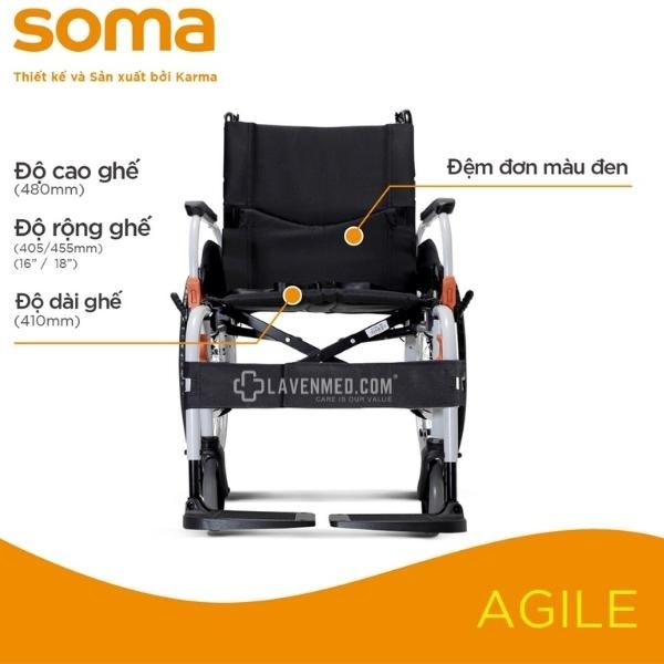 Xe lăn nhôm Karma Agile Pro 14kg siêu nhẹ, nâng tựa tay, chống lật