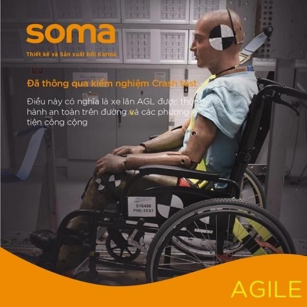 Xe lăn nhôm Karma Agile Pro 14kg siêu nhẹ, nâng tựa tay, chống lật